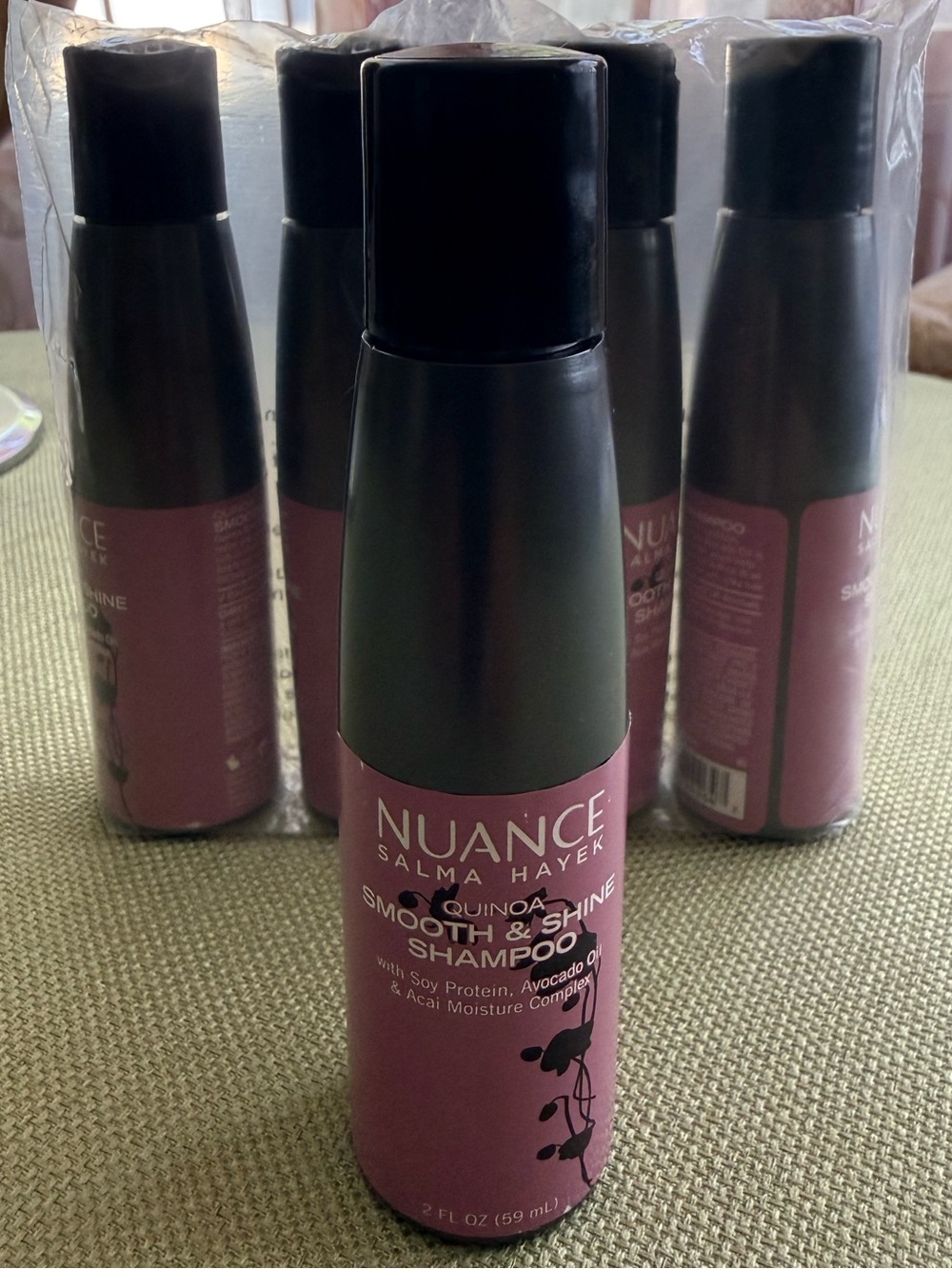 🌞 4/$20 Nuance by Salma Hayek Quinoa Smooth & Shine Shampoo, 4-Pack, 2 Fl oz ea.